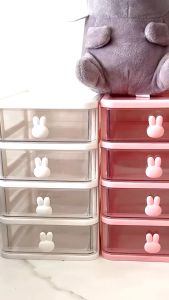 HOMEKING | Desktop Storage Box Rabbit Transparent Desktop Storage Drawer Desk Organizer Office Home Stationery Cosmetic Storage Box Laci Meja