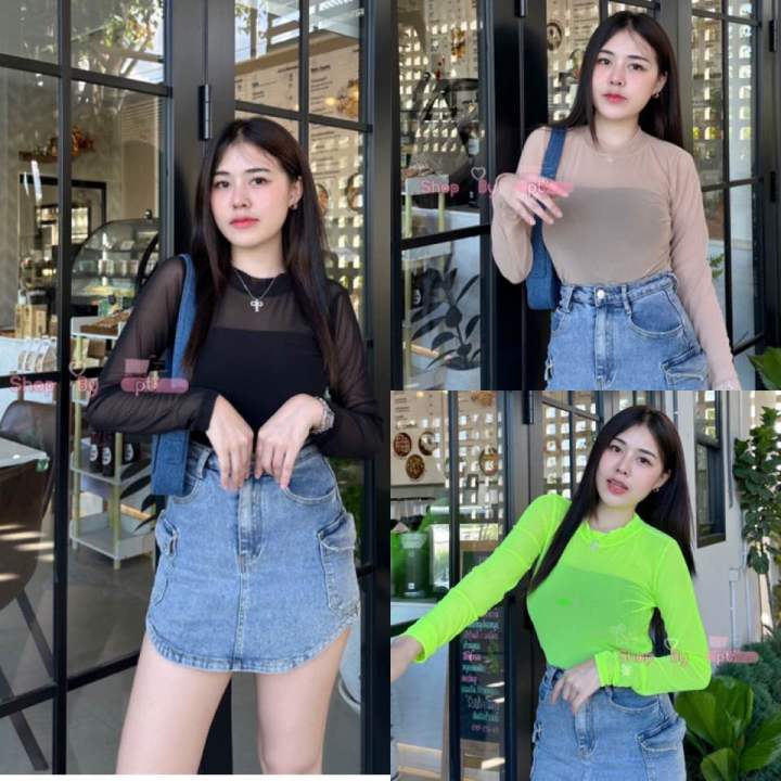 เสื้อซีทรู คอปีนแขนยาว📌 | Lazada.co.th
