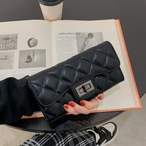 Retro Style Quilted Long Wallet for Women with Large Capacity Multi-Card Slots Fashionable Versatile Soft Leather Clutch
