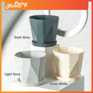 Lotus Shape High Quality PP Plastic Flower Pot With Saucer Tray (Pasu Bunga Plastik PP) - Size 21.5 cm 17 cm & 13 cm