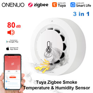Tuya Zigbee BT Two Connection Smoke Detector Temperature Humidity Measurement Device 80dB Sound Alarm Remote Push Alert Function