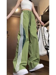 Quần Thể Thao Nhanh Khô Bằng Lụa Băng Phong Cách Mỹ Cho Nữ Mùa Hè 2025 Quần Dài Ống Đứng Rộng Rãi Mỏng Thường Ngày