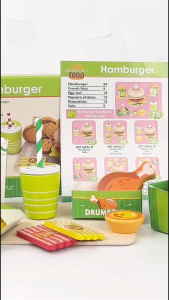BYJ Green Fast Food Hamburger Wooden Pretend Play Set for Kids