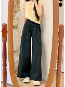 Quần Ống Rộng Màu Xanh Đậm Phong Cách Retro Cho Nữ Mùa Hè 2025 Quần Dài Đến Sàn Thường Ngày Quần Dài Quần Ống Rộng Quần Dài