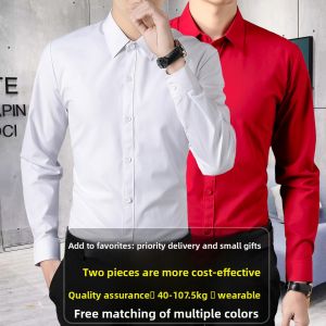 Business Casual Long Sleeve Shirt Red Wedding Groomsmen Shirt Spring Workwear Professional Mens Shirt Tailored Fit Colorful Fabric