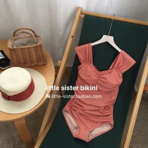 [Little Sister] Pure Color Covering Belly Thin Conservative Sweet One-Piece Swimsuit Pregnant Women Can Wear