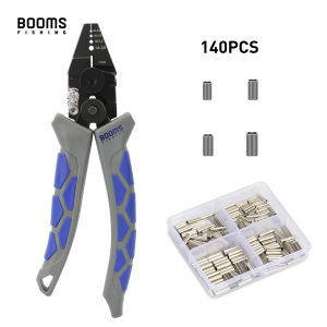 Booms Fishing CP4 Set Carbon Steel Fishing Crimping 7 inch Pliers With 140Pcs Set Fishing Line Barrel Crimping Sleeves Tools