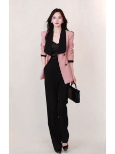 SHANGSHA | Elegant Chic Pink Womens Suit Two-Piece Set