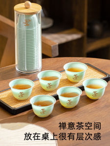 แก้วชาแบบใช้แล้วทิ้งสีมรกตระดับไฮเอนด์ แก้วชาสำหรับรับประทานชาแบบหนาป้องกันความร้อน แก้วชาขนาดเล็กสำหรับต้อนรับแขก ชุดเครื่องดื่มชา