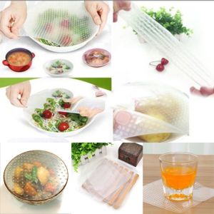 4pcs Silicone Wraps Seal Cover Stretch Food Fresh Cling Film Keep Kitchen Tools
