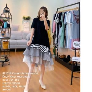 ECLAIRE 003 Dress Midi Shortsleeves Asymmetric Ruffle Drop Waist Kasual Korea Unik Import 89161
