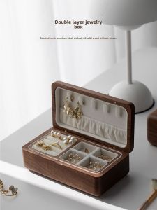High-End Walnut Wood Jewelry Box Double Layer Large Capacity Wooden Storage Box Vintage Style Handmade Family Use Organizer
