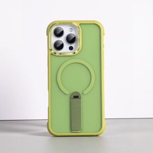 Sanptoch Cho Magsafe Matte Hợp Kim Đứng vỏ điện thoại Cho iPhone 16 15 14 Pro Max Silicone Cạnh + Frosted lưng nhựa PC cứng Bìa Cho iPhone 16 Pro Max Bumper Ốp chống sốc Với Kim Loại Chủ