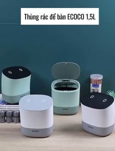 Thùng rác để bàn ECOCO 15L đa năng tặng kèm túi rác Hộp đựng vỏ mini văn phòng nắp kín cao cấp 2241