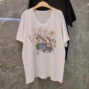 American Vintage Print Short Sleeves T-Shirt: Women's Summer Plus-Size Preppy Style Loose Slub Cotton Half Sleeve Easy Matching Clothes