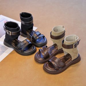 Thick Heel High Top Summer Retro Color Block Open Toe Sandals