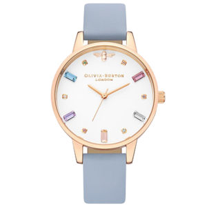 Olivia Burton Womens Quartz Watch Waterproof Fashion Rainbow Strap Stainless Steel Band round Shape Mineral Glass Mirror
