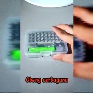 TUKUO  Obeng Set 32 In 1 Magnet Set Reparasi Servis Hp Ponsel/ Jam Tangan / Laptop Komputer Lengkap 32 Tool Set - Obeng Set 32 In 1 Kotak Transparan Multi Screwdriver Gagang Hijau Obeng Elektronik