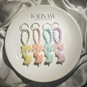 KALINAW GlimmerLush Unicorn Glossy Ribbon Peanut Beads Beaded Keychain/ Phone Charms