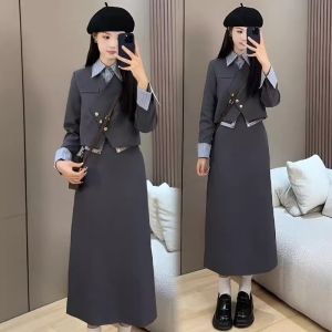 Small Fragrance Style Womens Early Autumn High-End Feeling Outfit Short Jacket Half-length Skirt Two-piece Set Korean Version