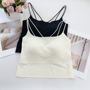 Tagkita Seamless Cross Back Vest Women's Base Camisole with Chest Pad Integrated Strap Thin Strap Inner Wear Tube Top