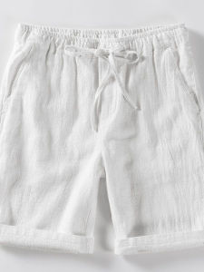 Summer Thin Cotton Linen Mens Shorts Pure Color Loose Breathable Elastic Waist Straight Leg Casual Five-Quarter Pants