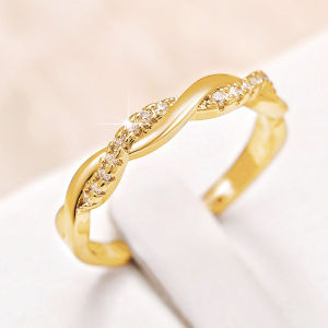 Huitan Fancy Womens Finger Ring Twist Band with Sparkling Cubic Zirconia Hot Wedding Engagement Rings Fashion Versatile Jewelry