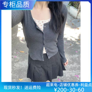 Brandymelody American Single-Breasted Cardigan Zellytop Dark Gray Knitting Long Sleeves BM Pure Desire Style Tops