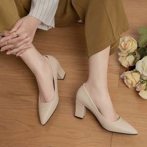 IELGY  high-heeled womens thick-heeled pointed toe Korean version 7cm high-heeled simple single shoes Ielgy High Heels Sexy High Heel - Lazada