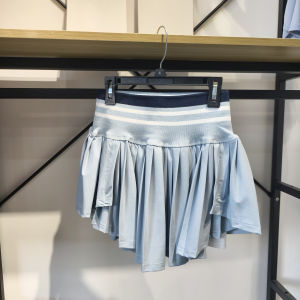 High Waist Tennis Skirt Womens Pleated Anti-Light Running Short Skirt Quick Dry Skirt with Overlap Irregular Arc Hem