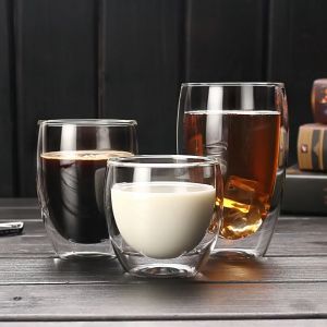 High Borosilicate Handmade Glass Cup - Double-walled heat-resistant transparent versatile for hot and cold beverages suitable for tea coffee milk and cocktails.