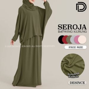 🇲🇾 DESINCE Baju Women Seroja Batwing Kurung Baju Kurung Muslimah Wanita WW 051