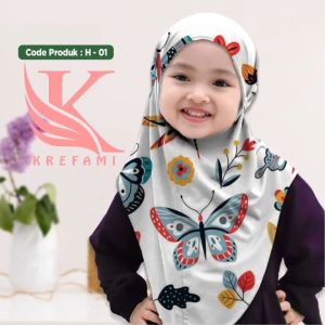 Kerudung Jilbab Bergo Anak Karakter Geblus tali malay Full Print Usia 4-10 tahun Khimar Instan Bahan Jersey Premium Motif Hewan Lucu