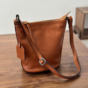 BeeGreen Women Genuine Leather Shoulder Bag Classic Small Bucket Bag High Quality Soft Cowhide Sling Bag Daily Elegant Commuting Bag