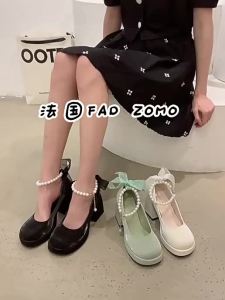 Rong Bu New Pháp Ngọc Trai Cổ Tích Bow Dày Dưới Không Thấm Nước Nền Tảng Thời Trang Mary Jane Cao Gót Của Phụ Nữ Dày Gót