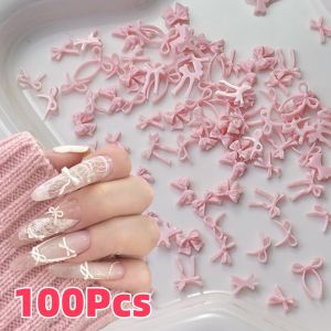 100Pcs 3D Pink Mini Bowknot Nial Art Charms Mixed Minimalist Sweet Ribbon Bows Nails Decorations DIY Crafts Manicure Accessories