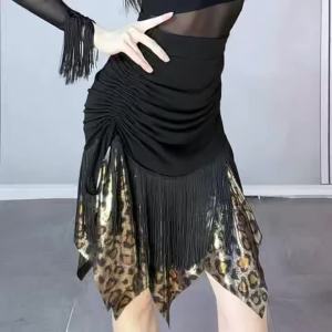 Women Latin Dancewear Black Tassel Skirt Cha Cha Salsa Ballroom Dress for Training Stage Performance Performance Dancewear
