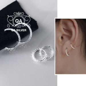 Khuyên tai bạc 925 tròn giác cắt chốt lẫy nam nữ S925 HOOP QA SILVER Earrings EA231001