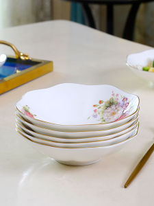 Elegant European Style Bone China Dinnerware Set Creative Ceramic Soup Plate Lace Edge Dish Home Use High-End Sensation Plate