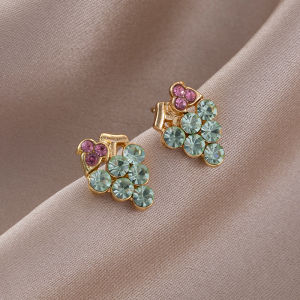 Creative Miniature Korean Style Diamond Embedded Grape Sweet Ear Studs 925 Silver Needle High End Fashion Jewelry