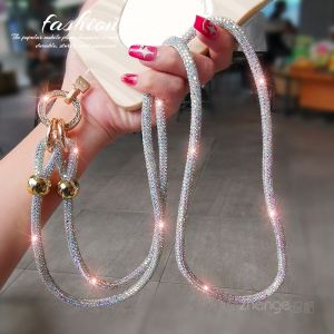 Luxury Crystal Diamond Phone Strap Crossbody Womens Long Drilled Shoulder Bag Chain Mobile Phone Case Anti-Loss Decorative Chain