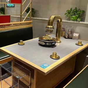 Commercial Grade Solid Wood Korean Style BBQ Table Integrated Induction Cooker Restaurant Table Chair Set No Smoke Grill