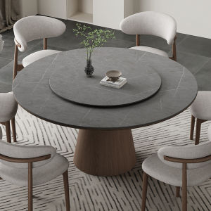 Scandinavian Solid Wood round Table Modern Simple Home Small Apartment with Turntable Ash Stone Plate Dining Table and Chair round Dining Table