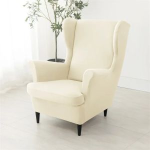 1Pc Solid Color Wing Chair Cover Stretch All-inclusive Armchair Slipcover Elastic Anti-dirt Single Sofa Cover for Living Room