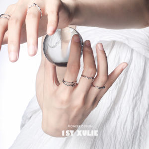 1ST XULIE | Nhẫn Mở Thiết Kế Đơn Giản Duy Nhất Bạc Sạch Đường Nét Không Quy tắc Thời Trang