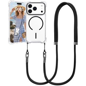 Magnetic Lanyard Case For iPhone 17 Pro Max 14 13 15 16 Plus Four Corners Shockproof Crossbody Neck Cord Strap PC Clear Cover