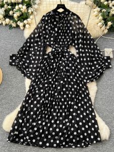 Váy Dài Chữ a in Họa Tiết Thời Trang Mùa Đông Cho Nữ Váy Dài Cạp Cao Tay Áo Dài Váy Midi Váy Công Sở Phong Cách Hàn Quốc