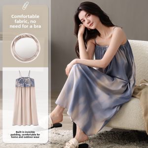 miiow | Pure Cotton Summer Sleep Dress Womens Style With Chest Pad Loose Home Clothes Gown MiiOW Cat Person Printed Thin Cotton Nightgown