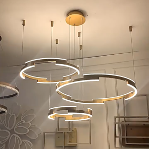 TOMAX Gold 3Ring Chandelier - 40/60/80cm Remote Dimmable Pendant Light for Living Room Bedroom | Adjustable Hanging Lamp | Modern Ceiling Light Fixture
