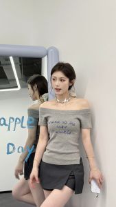 2025 New Korean Style Versatile Spicy Girl Slimming One Shoulder Design Simple Elegance Pure Desire T-Shirt Commute Style Short Sleeve